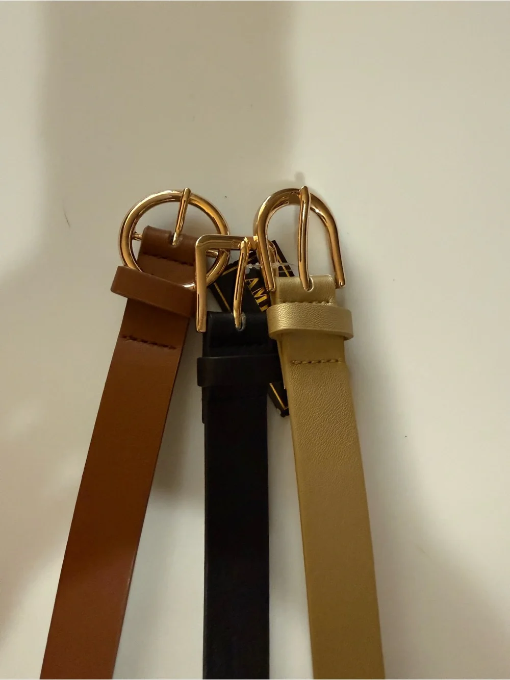 Amiee Lynn Gold Buckle Beige Leather Belt